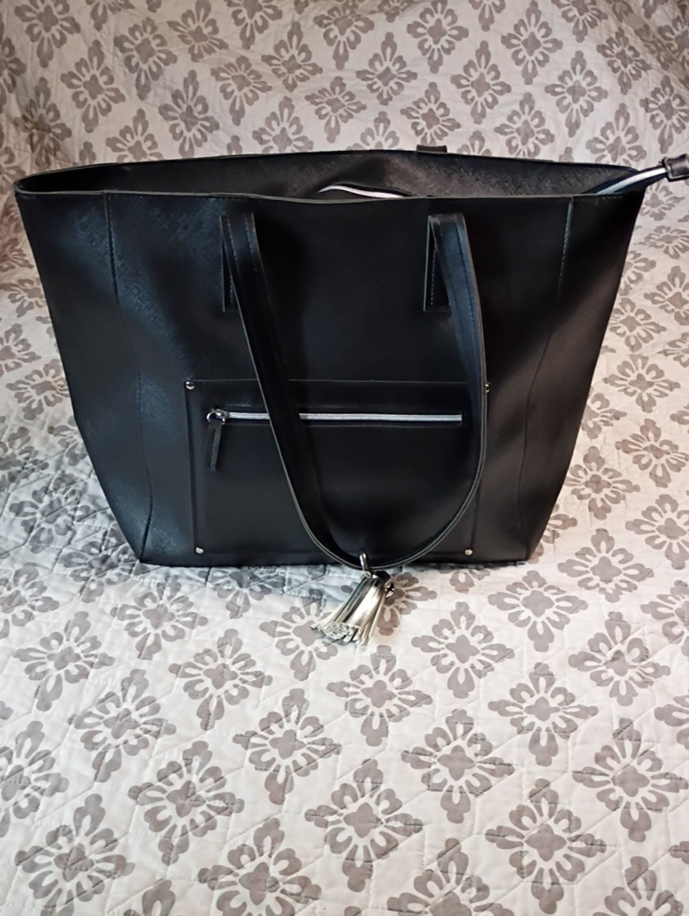 Everyday Black Tote with Front Zip Pocket